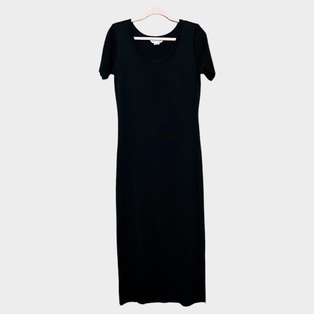 MISOOK Black Dress Size Small Long Maxi Short Sleeve‎ Scoop Neck Lagenlook